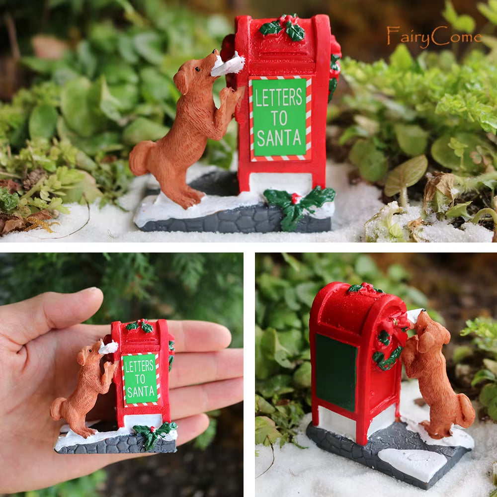 Christmas Miniatures Figurines Decoration Resin Mini Santa Reindeer Tree Village Figures LED Christmas Fairy Gardens Accessories