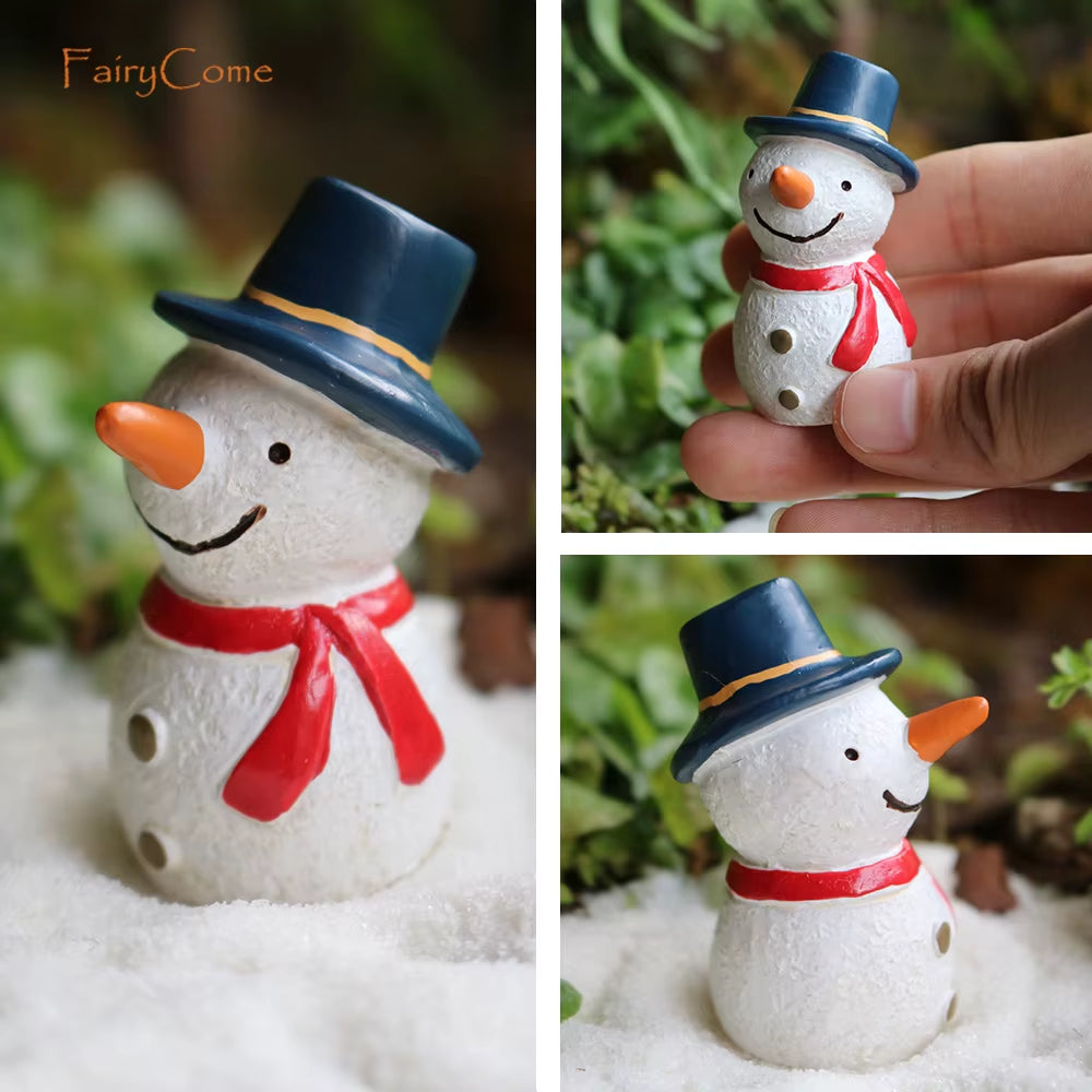 Christmas Miniatures Figurines Decoration Resin Mini Santa Reindeer Tree Village Figures LED Christmas Fairy Gardens Accessories