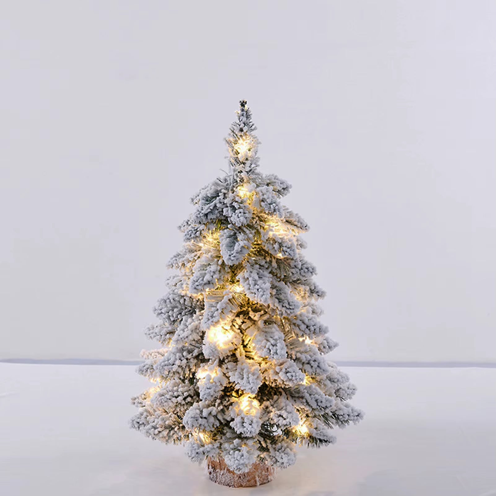 Christmas Tree Tabletop Figurine Snow Flocked Christmas Tree with LED Lights for Christmas Home Table Desk