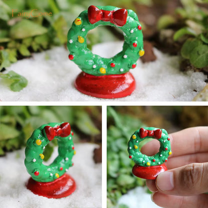Christmas Miniatures Figurines Decoration Resin Mini Santa Reindeer Tree Village Figures LED Christmas Fairy Gardens Accessories