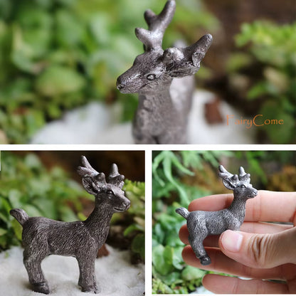 Christmas Miniatures Figurines Decoration Resin Mini Santa Reindeer Tree Village Figures LED Christmas Fairy Gardens Accessories