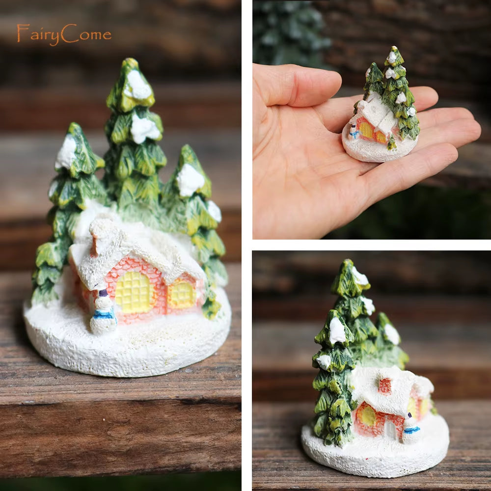 Christmas Miniatures Figurines Decoration Resin Mini Santa Reindeer Tree Village Figures LED Christmas Fairy Gardens Accessories