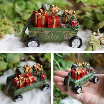 Christmas Miniatures Figurines Decoration Resin Mini Santa Reindeer Tree Village Figures LED Christmas Fairy Gardens Accessories