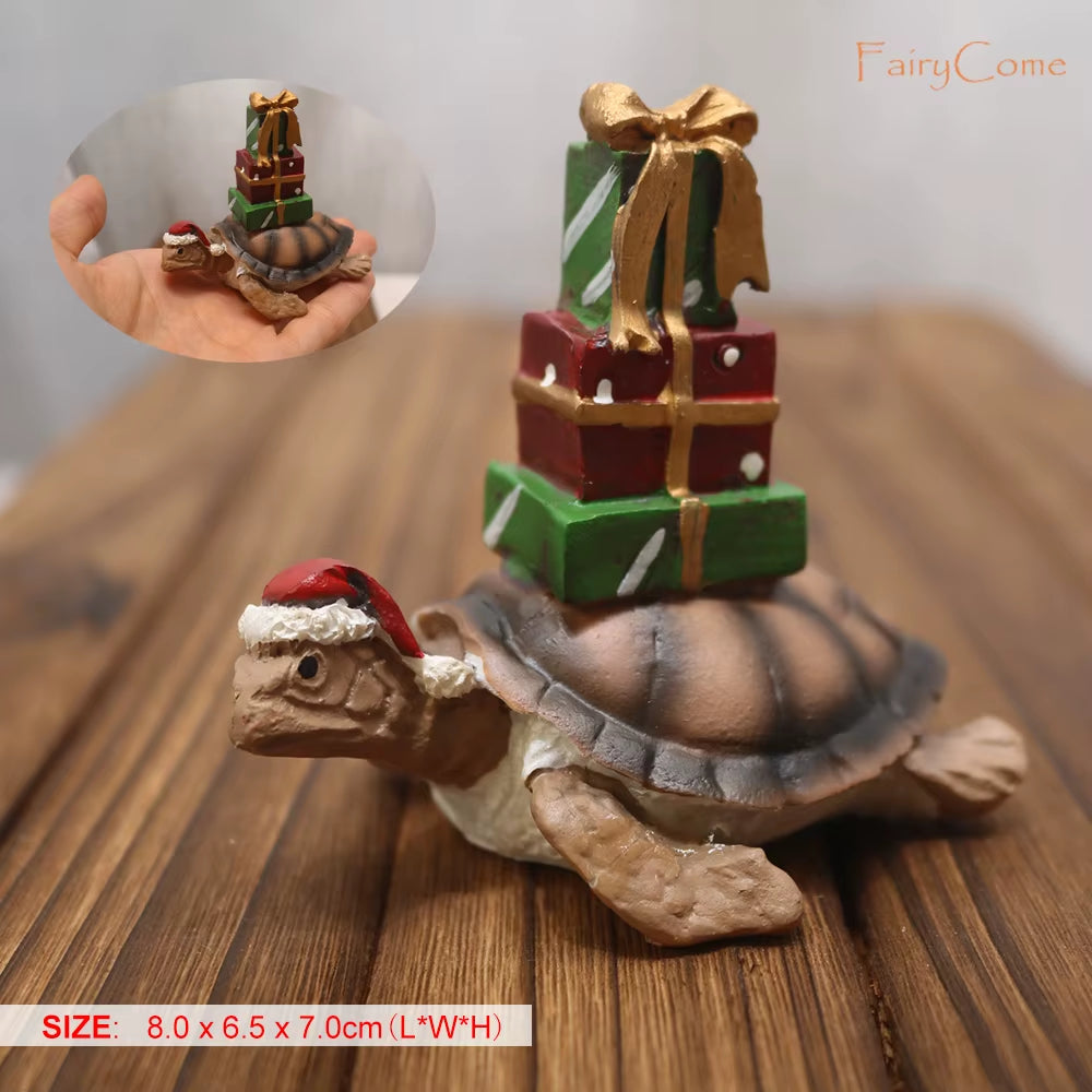 Christmas Miniatures Figurines Decoration Resin Mini Santa Reindeer Tree Village Figures LED Christmas Fairy Gardens Accessories