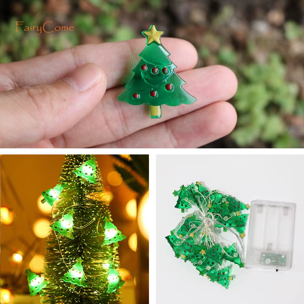 Christmas Miniatures Figurines Decoration Resin Mini Santa Reindeer Tree Village Figures LED Christmas Fairy Gardens Accessories