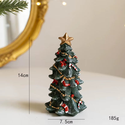 Christmas Miniatures Figurines Decoration Resin Mini Santa Reindeer Tree Village Figures LED Christmas Fairy Gardens Accessories