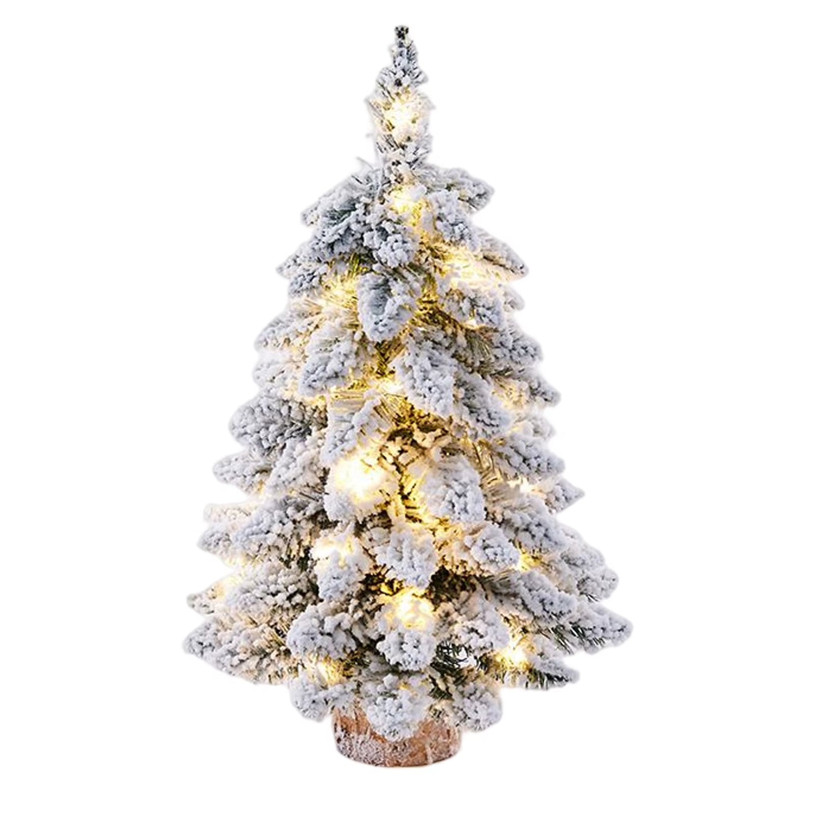 Christmas Tree Tabletop Figurine Snow Flocked Christmas Tree with LED Lights for Christmas Home Table Desk