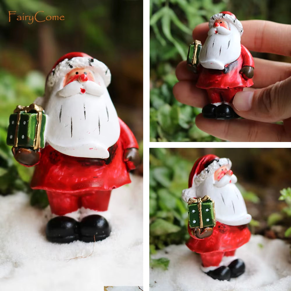 Christmas Miniatures Figurines Decoration Resin Mini Santa Reindeer Tree Village Figures LED Christmas Fairy Gardens Accessories