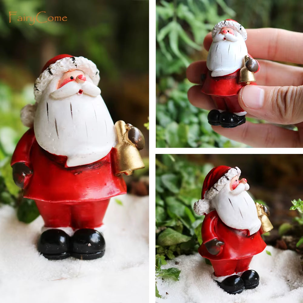 Christmas Miniatures Figurines Decoration Resin Mini Santa Reindeer Tree Village Figures LED Christmas Fairy Gardens Accessories
