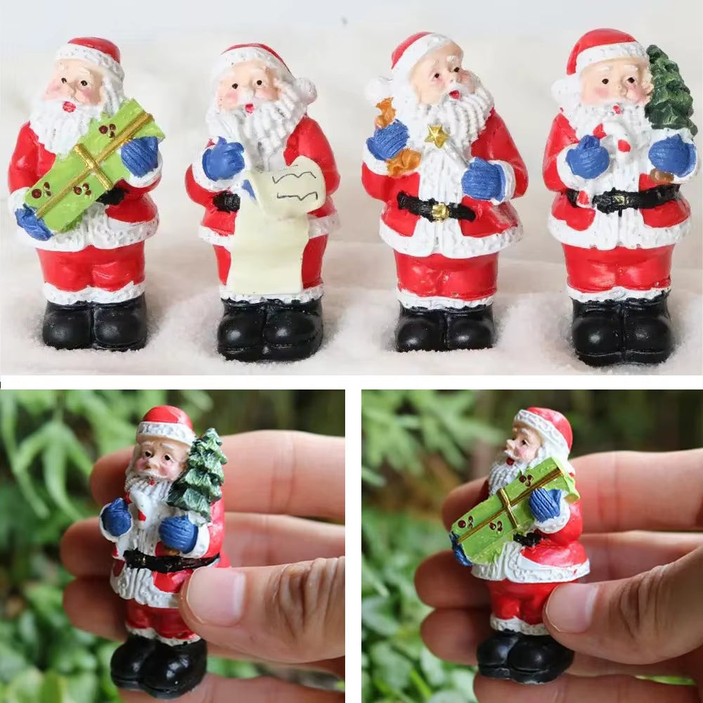 Christmas Miniatures Figurines Decoration Resin Mini Santa Reindeer Tree Village Figures LED Christmas Fairy Gardens Accessories