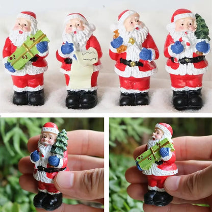 Christmas Miniatures Figurines Decoration Resin Mini Santa Reindeer Tree Village Figures LED Christmas Fairy Gardens Accessories