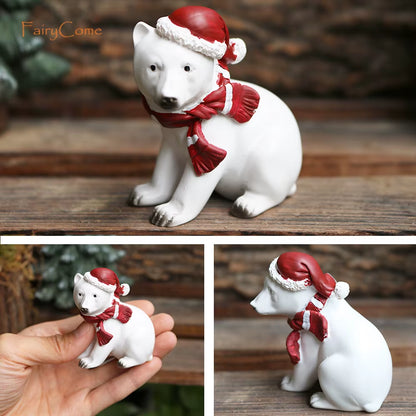 Christmas Miniatures Figurines Decoration Resin Mini Santa Reindeer Tree Village Figures LED Christmas Fairy Gardens Accessories