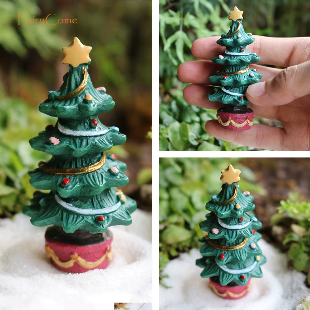 Christmas Miniatures Figurines Decoration Resin Mini Santa Reindeer Tree Village Figures LED Christmas Fairy Gardens Accessories