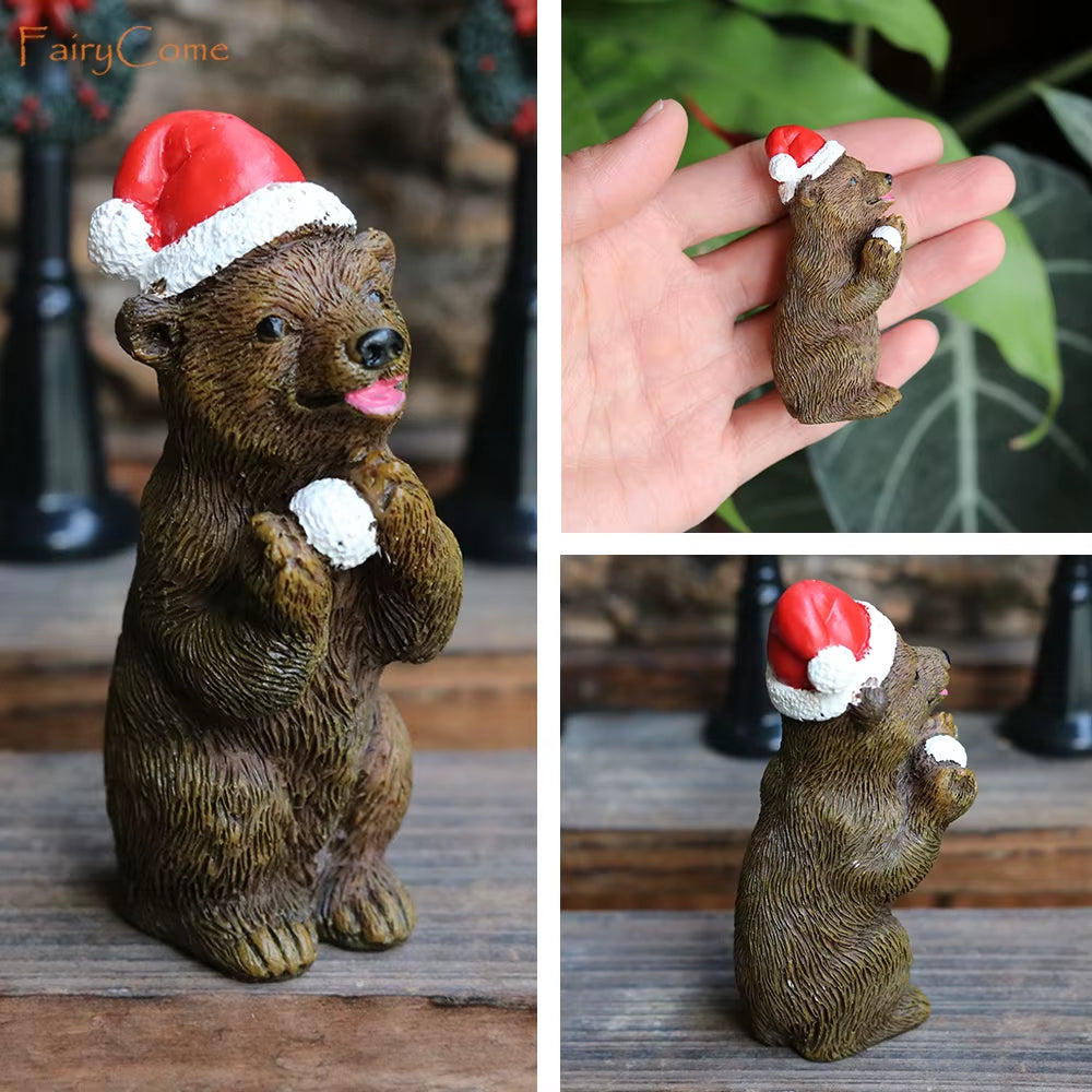 Christmas Miniatures Figurines Decoration Resin Mini Santa Reindeer Tree Village Figures LED Christmas Fairy Gardens Accessories