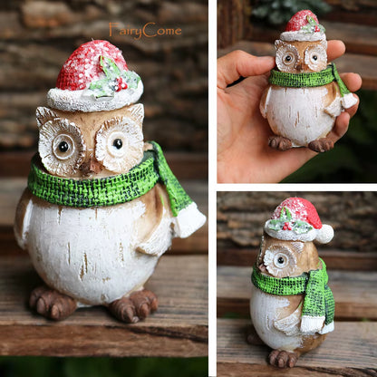 Christmas Miniatures Figurines Decoration Resin Mini Santa Reindeer Tree Village Figures LED Christmas Fairy Gardens Accessories