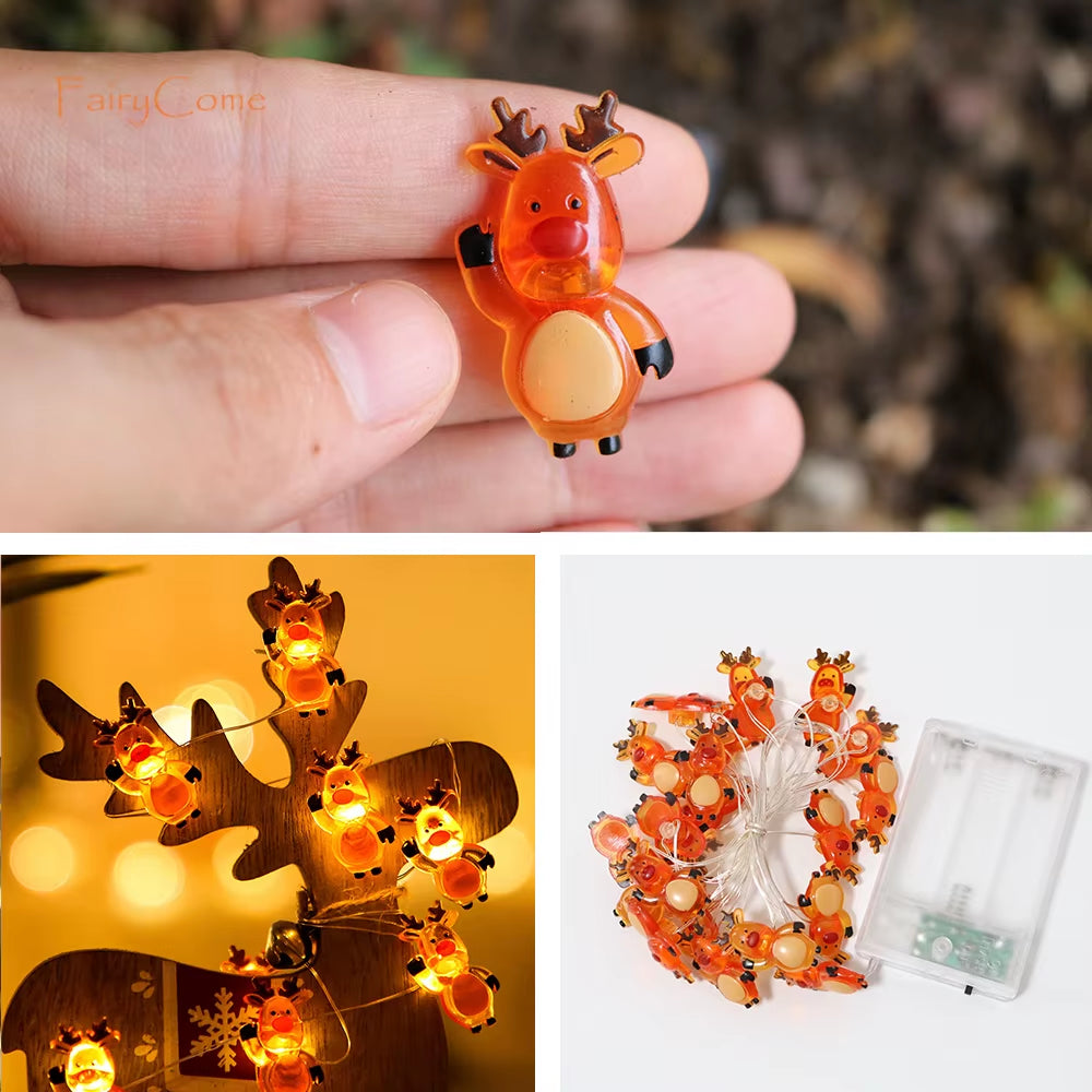 Christmas Miniatures Figurines Decoration Resin Mini Santa Reindeer Tree Village Figures LED Christmas Fairy Gardens Accessories