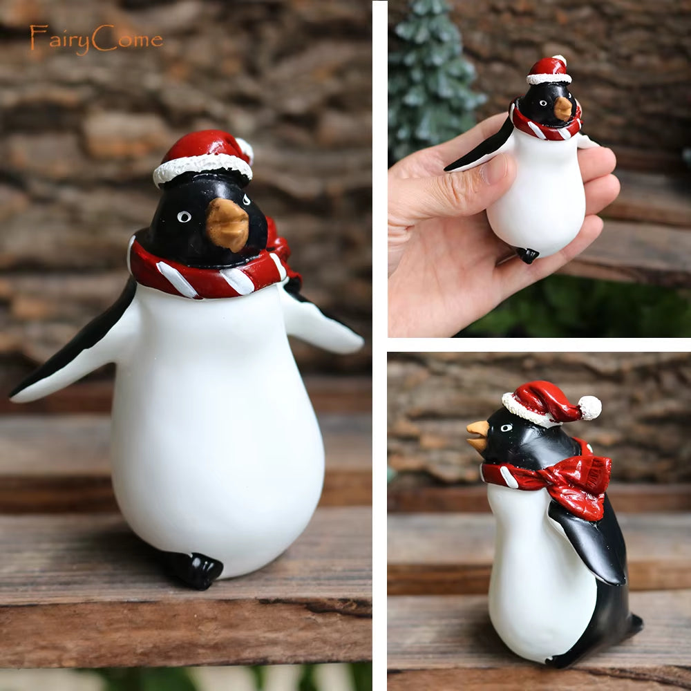 Christmas Miniatures Figurines Decoration Resin Mini Santa Reindeer Tree Village Figures LED Christmas Fairy Gardens Accessories