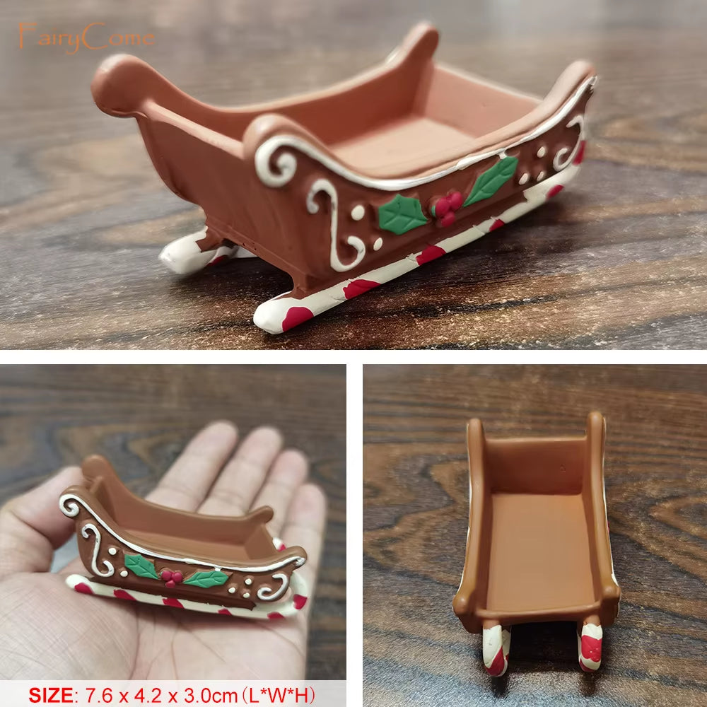 Christmas Miniatures Figurines Decoration Resin Mini Santa Reindeer Tree Village Figures LED Christmas Fairy Gardens Accessories