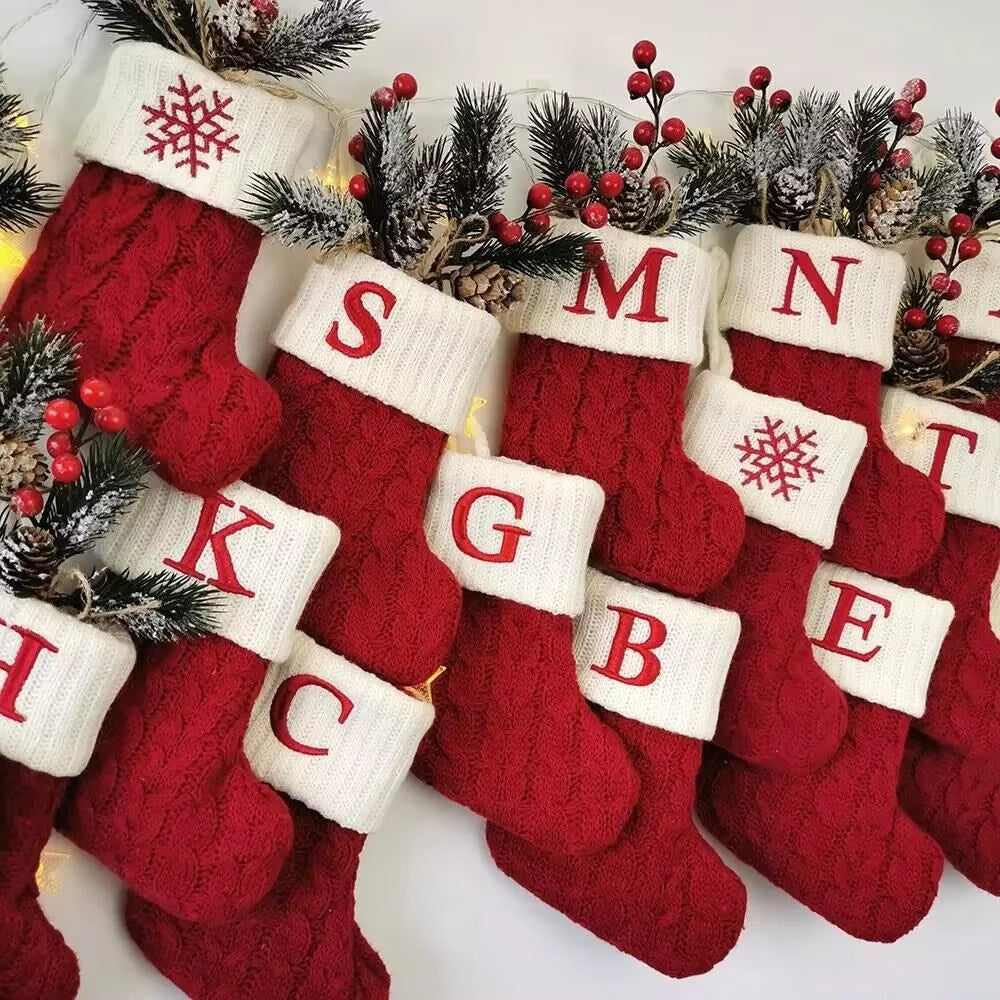 Christmas Socks Knitting Snowflake Letter Stocking Christmas Decoration 2025 for Home Xmas Tree Ornament Gift Navidad Natal 2026