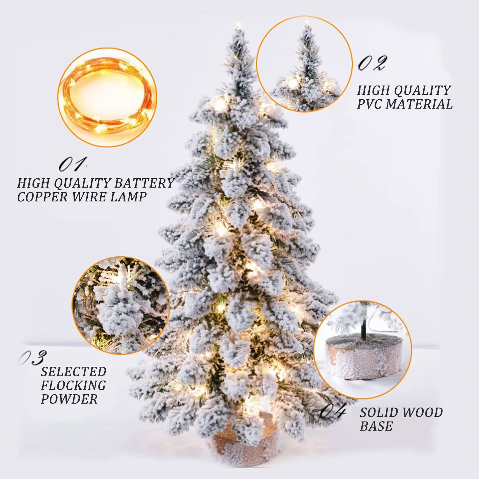 Christmas Tree Tabletop Figurine Snow Flocked Christmas Tree with LED Lights for Christmas Home Table Desk