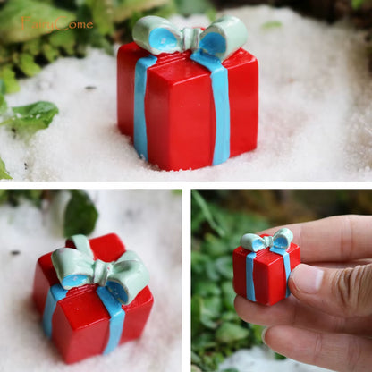 Christmas Miniatures Figurines Decoration Resin Mini Santa Reindeer Tree Village Figures LED Christmas Fairy Gardens Accessories