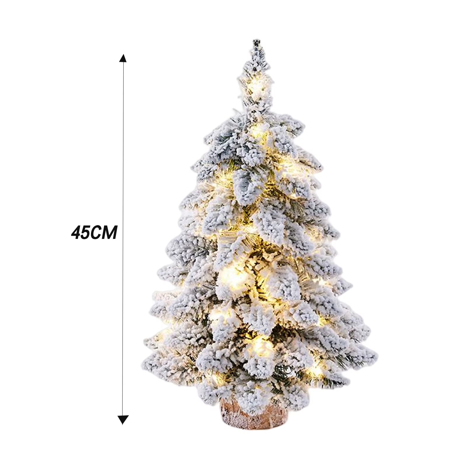 Christmas Tree Tabletop Figurine Snow Flocked Christmas Tree with LED Lights for Christmas Home Table Desk