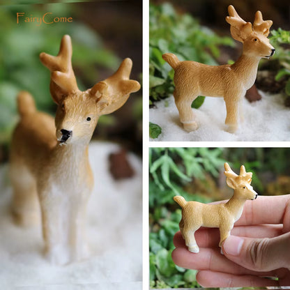Christmas Miniatures Figurines Decoration Resin Mini Santa Reindeer Tree Village Figures LED Christmas Fairy Gardens Accessories