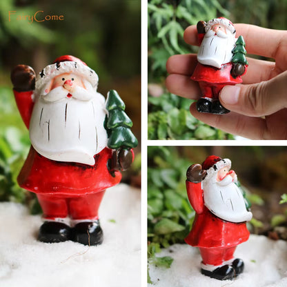 Christmas Miniatures Figurines Decoration Resin Mini Santa Reindeer Tree Village Figures LED Christmas Fairy Gardens Accessories