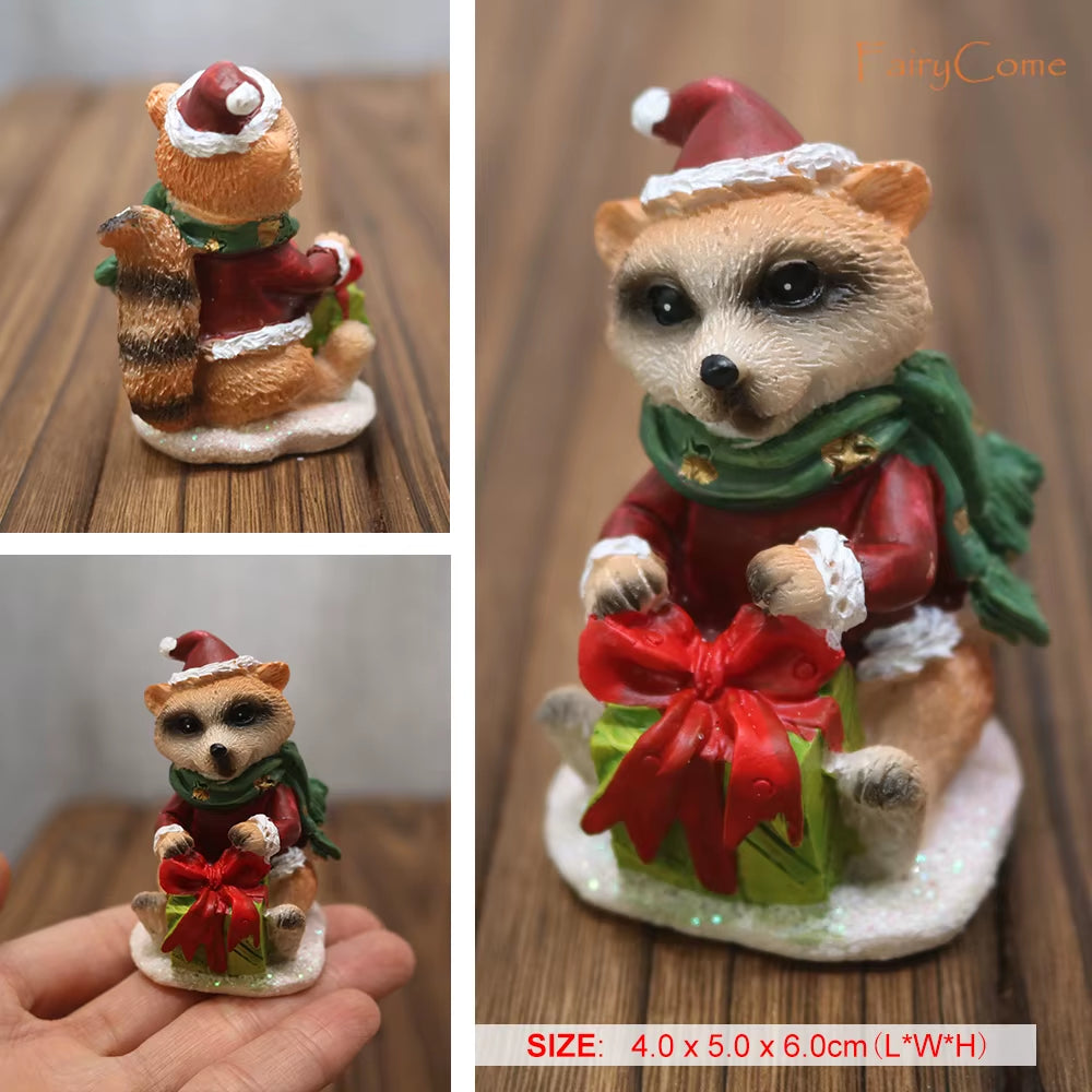 Christmas Miniatures Figurines Decoration Resin Mini Santa Reindeer Tree Village Figures LED Christmas Fairy Gardens Accessories