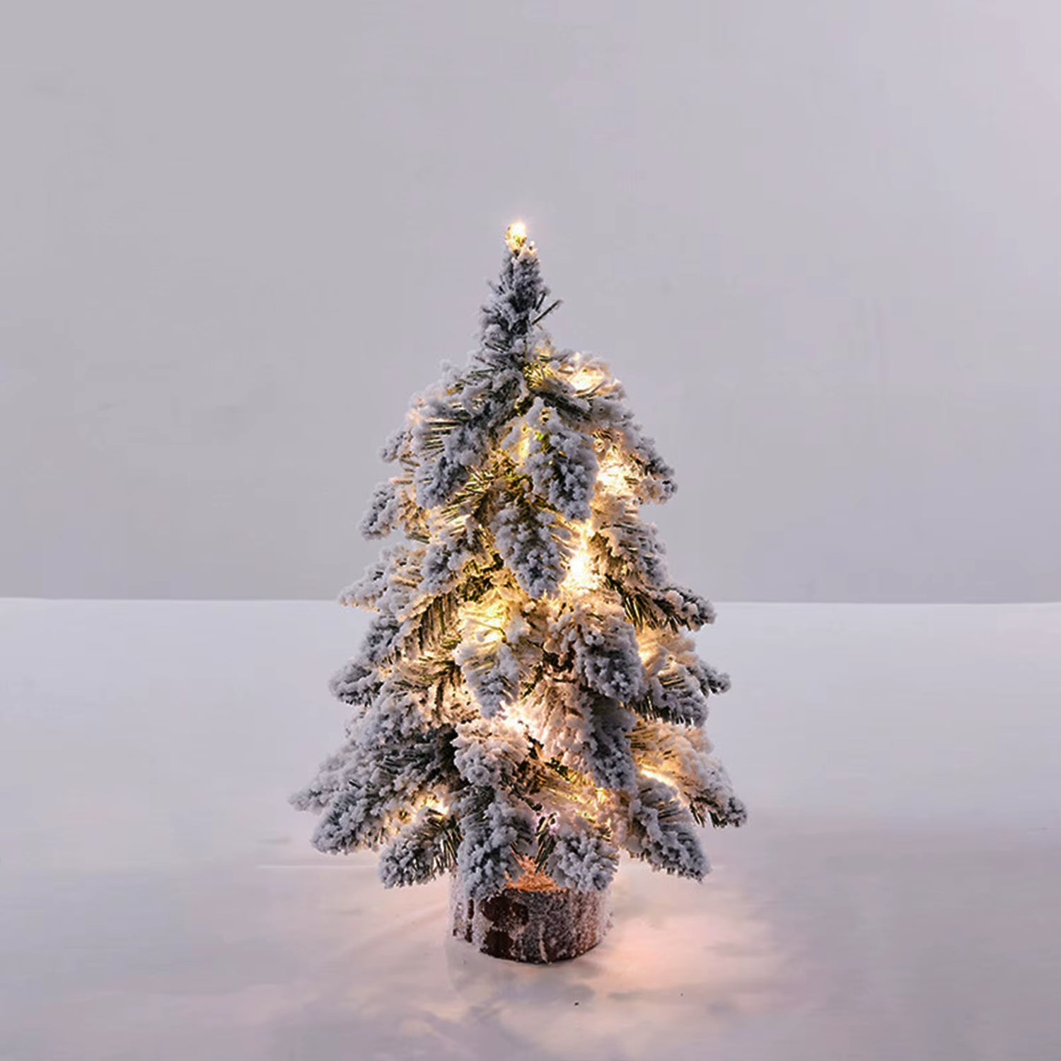 Christmas Tree Tabletop Figurine Snow Flocked Christmas Tree with LED Lights for Christmas Home Table Desk