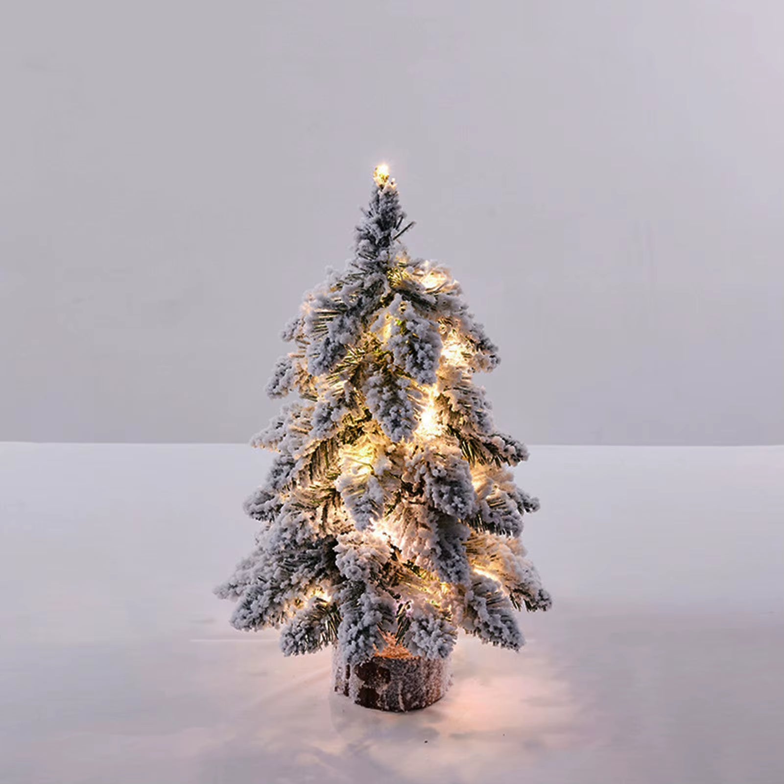 Christmas Tree Tabletop Figurine Snow Flocked Christmas Tree with LED Lights for Christmas Home Table Desk