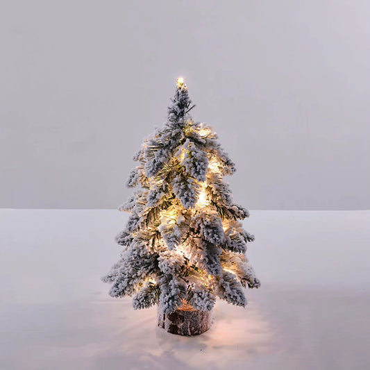 Christmas Tree Tabletop Figurine Snow Flocked Christmas Tree with LED Lights for Christmas Home Table Desk