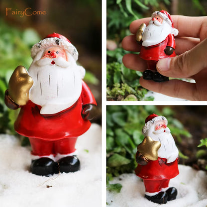 Christmas Miniatures Figurines Decoration Resin Mini Santa Reindeer Tree Village Figures LED Christmas Fairy Gardens Accessories