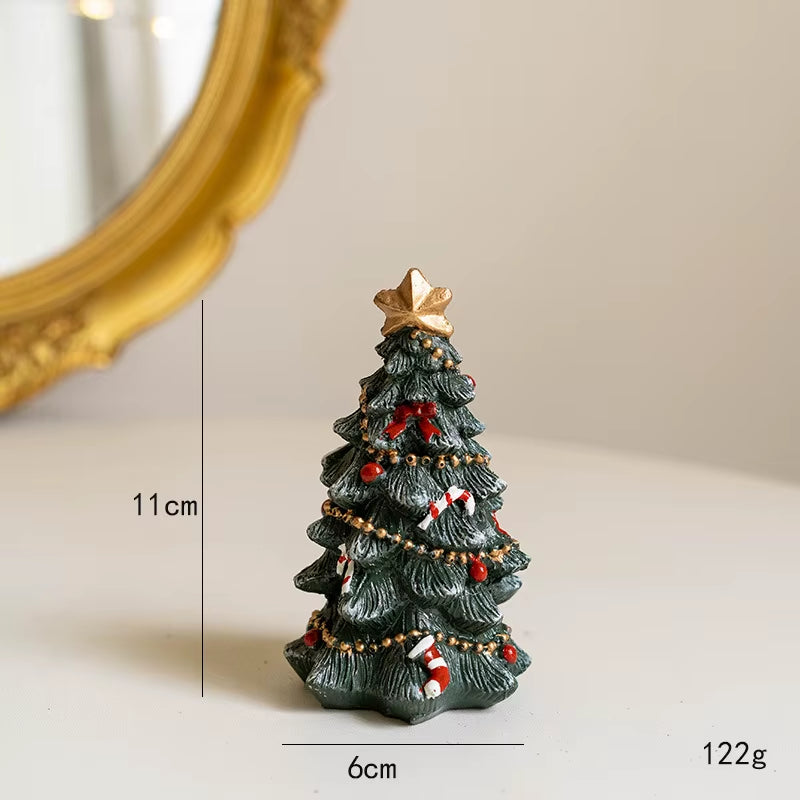 Christmas Miniatures Figurines Decoration Resin Mini Santa Reindeer Tree Village Figures LED Christmas Fairy Gardens Accessories