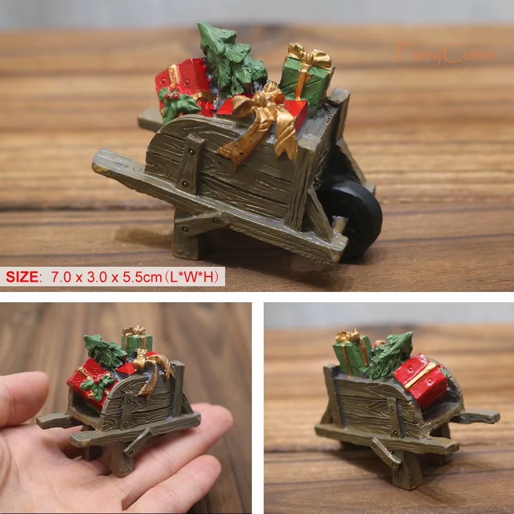 Christmas Miniatures Figurines Decoration Resin Mini Santa Reindeer Tree Village Figures LED Christmas Fairy Gardens Accessories